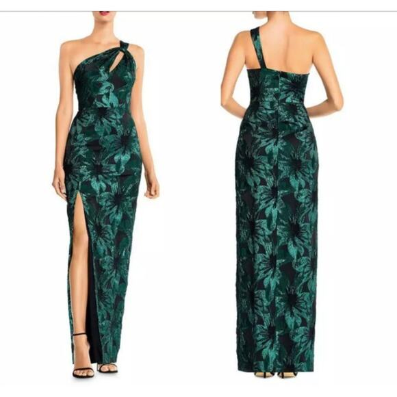 Aidan Mattox Dresses & Skirts - New Aidan Mattox Metallic Jacquard One-Shoulder Gown Emerald Green Women Size 10
